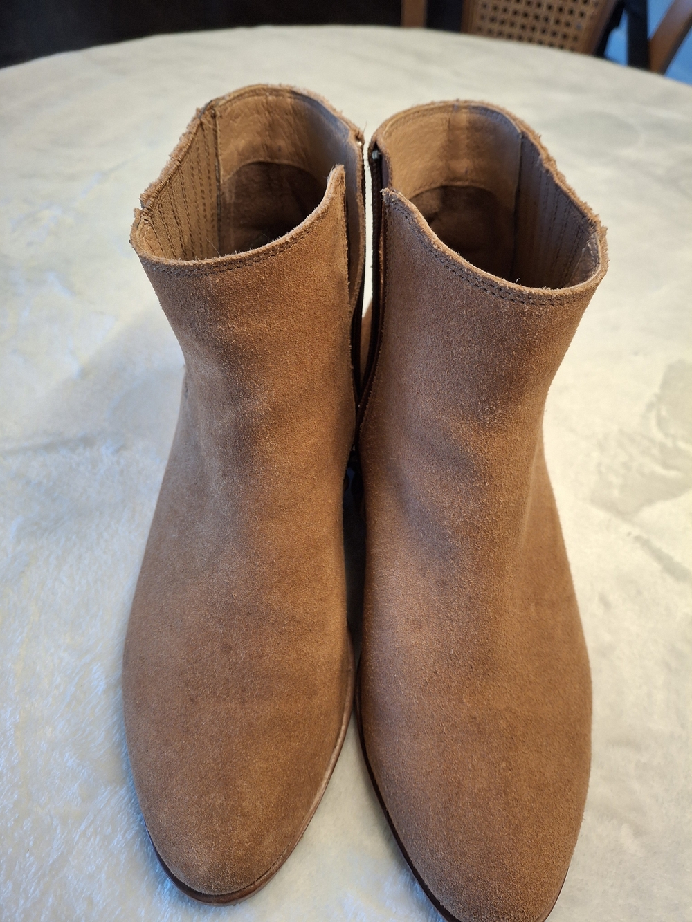 Soludos Suede Ankle Booties in Camel Brown